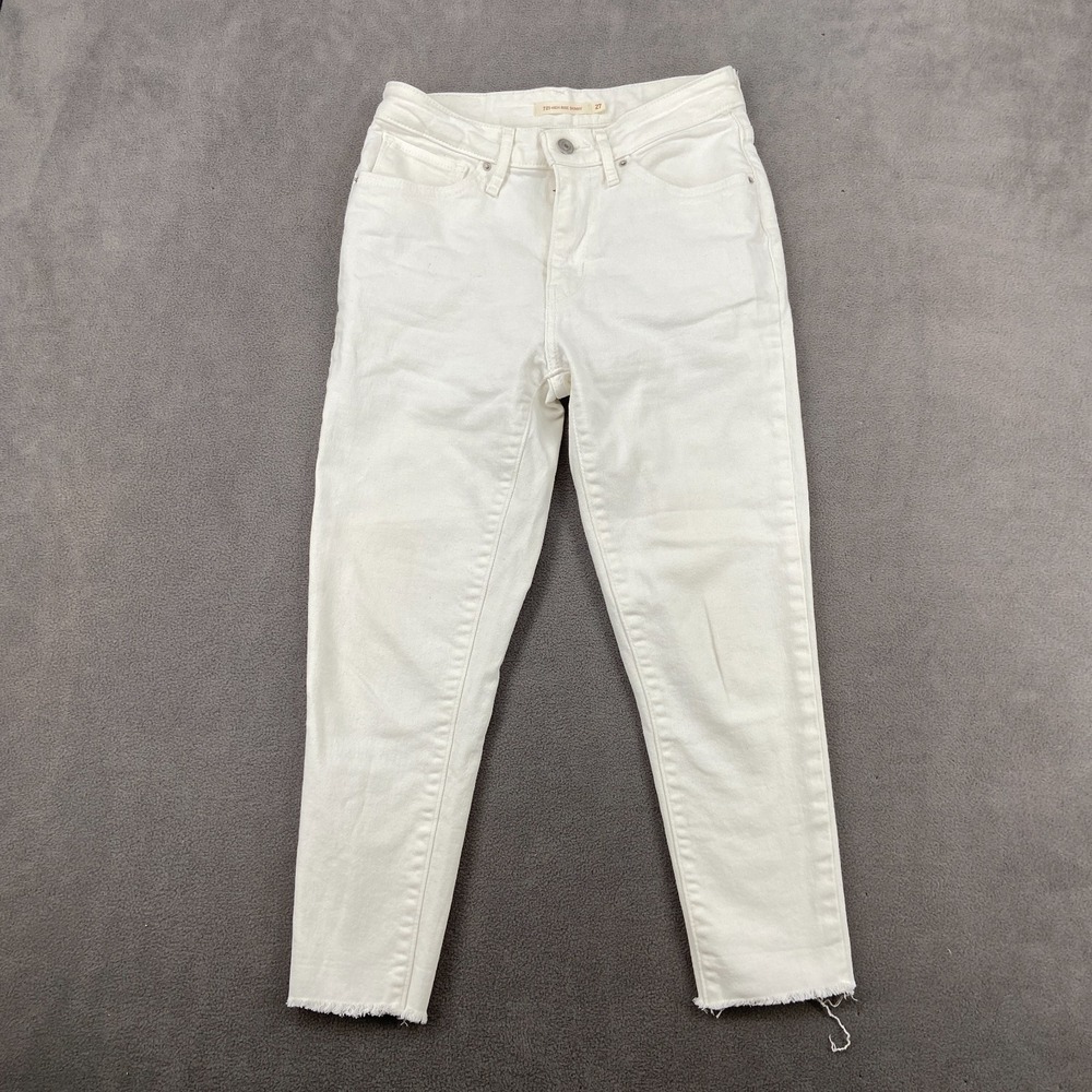 Levi's 721 High Rise Skinny Jeans Womens 27 White Denim Frayed Hem Straight Leg